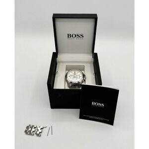 Hugo Boss Men's Stainless‎ Steel Chronograph Watch White Dial Quartz HB197